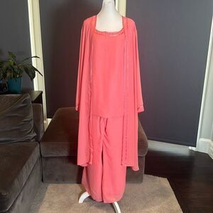 Women’s Chiffon 3 Piece Pants Suit Long Jacket Formal Party Wedding Size 16 NEW